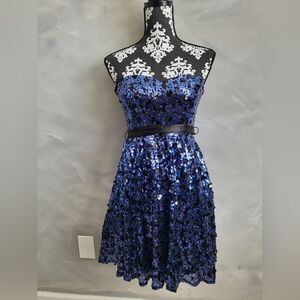 City Triangles Strapless Navy Blue Sequin Tutu Homecoming Skater Dress Sz 3